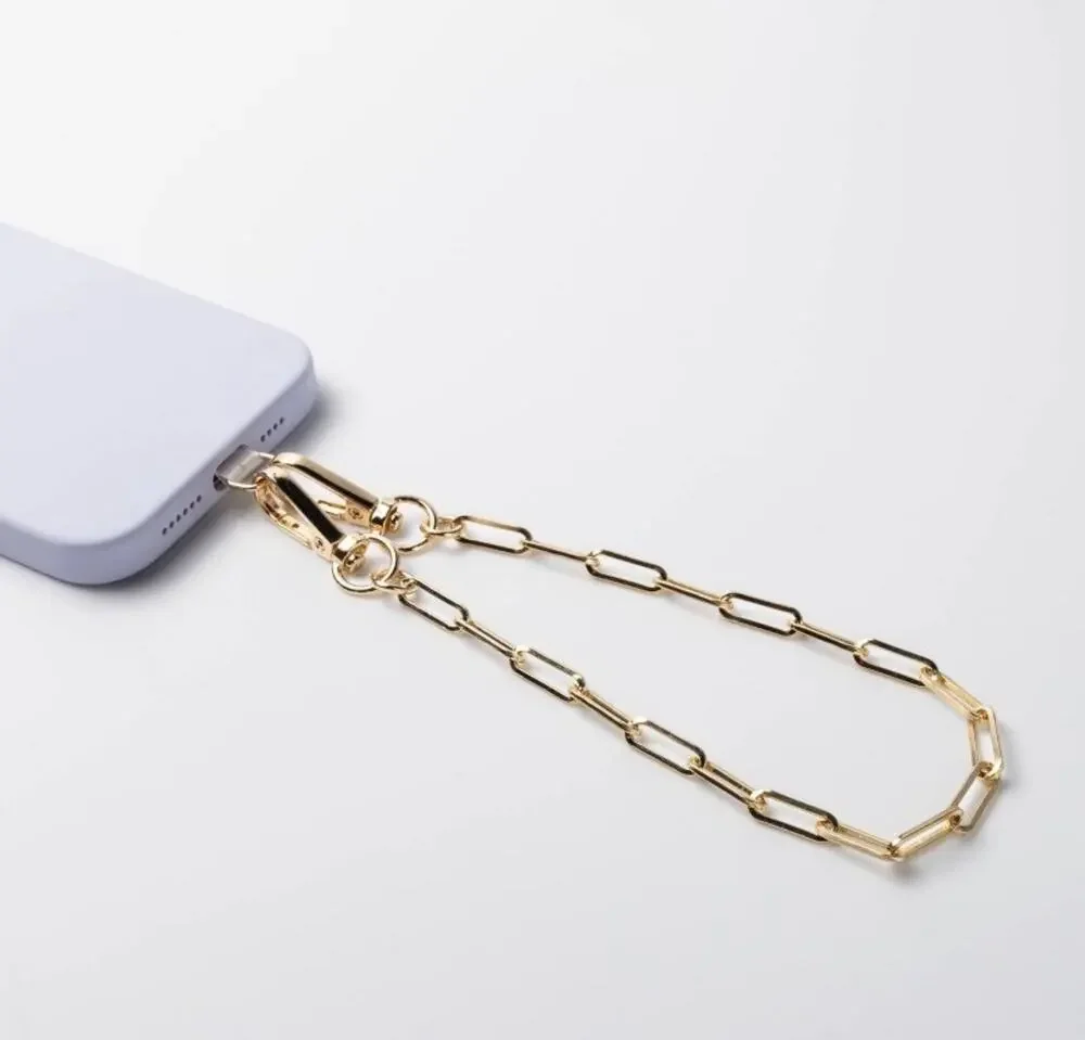 Hello Lux Gold Paper Clip Chain Phone Wristlet Strap Wrist Lanyard Accessory